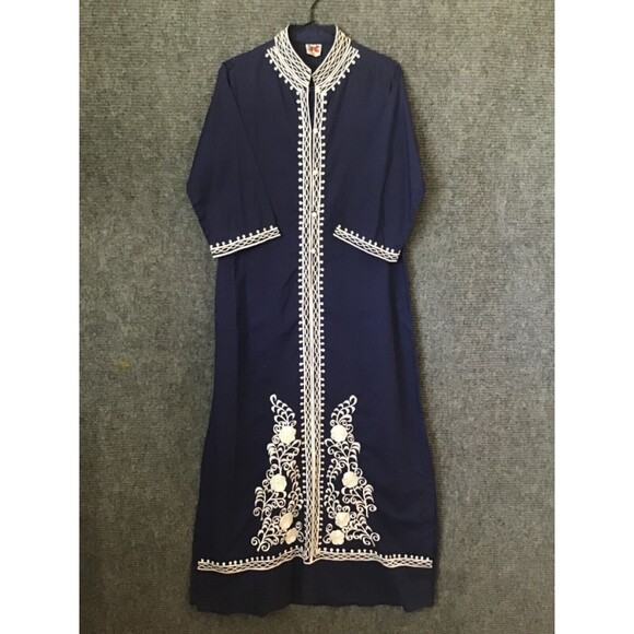 Vintage Daisy's Creations Dress Size 8 Maxi Embroidered Blue 60s Philippines - Picture 1 of 6